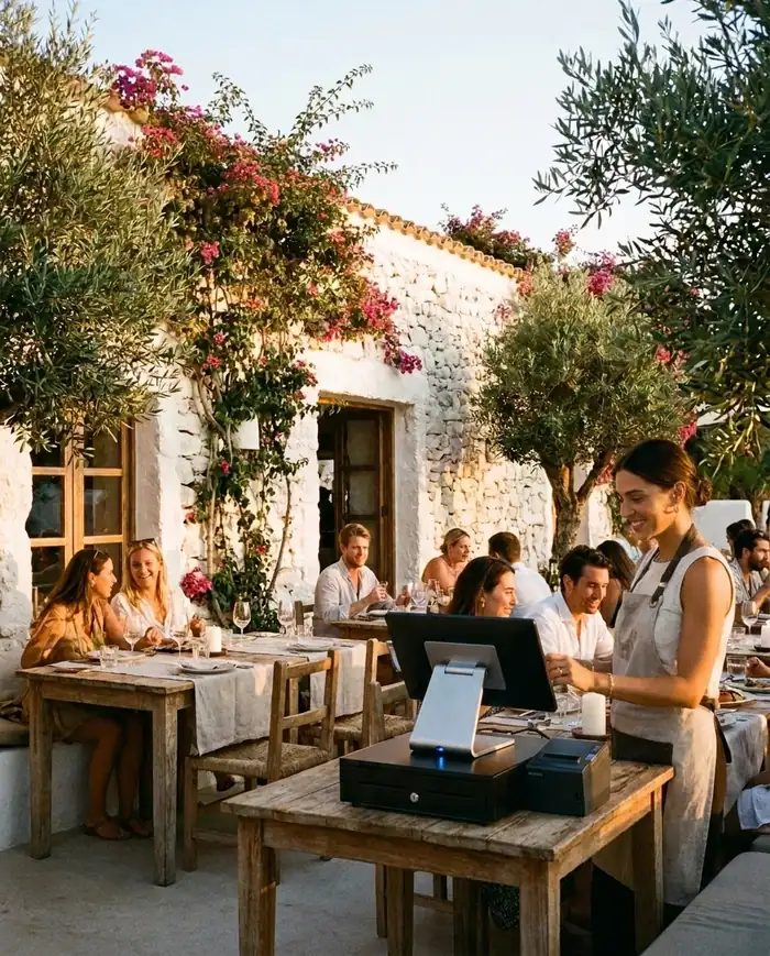 Restaurante cobrando en la mesa con TPV y datáfono