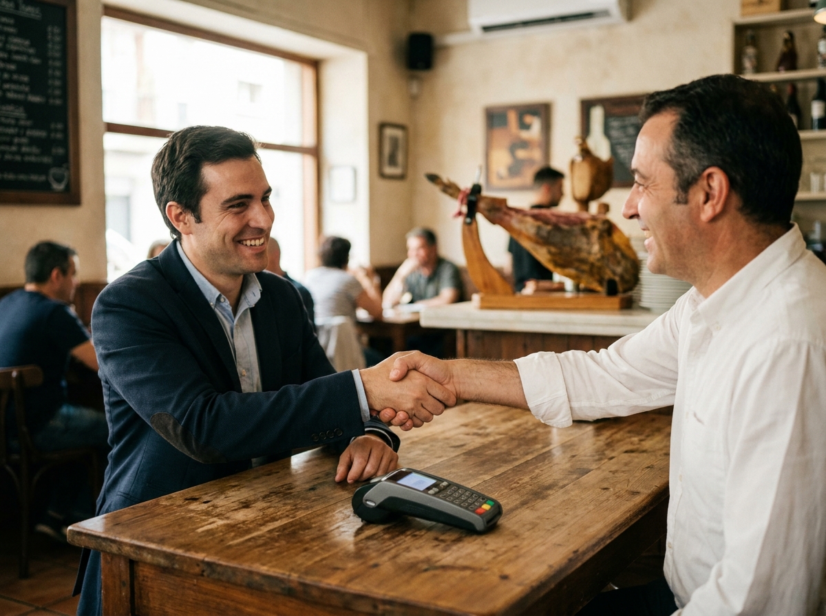 Apretón de manos entre agente y propietario de un restaurante